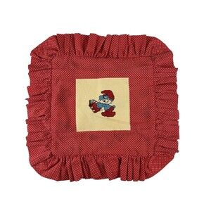 Vintage Handmade Smurf Pillowcase Papa Smurf Kitschy Throw Pillow Cross Stich